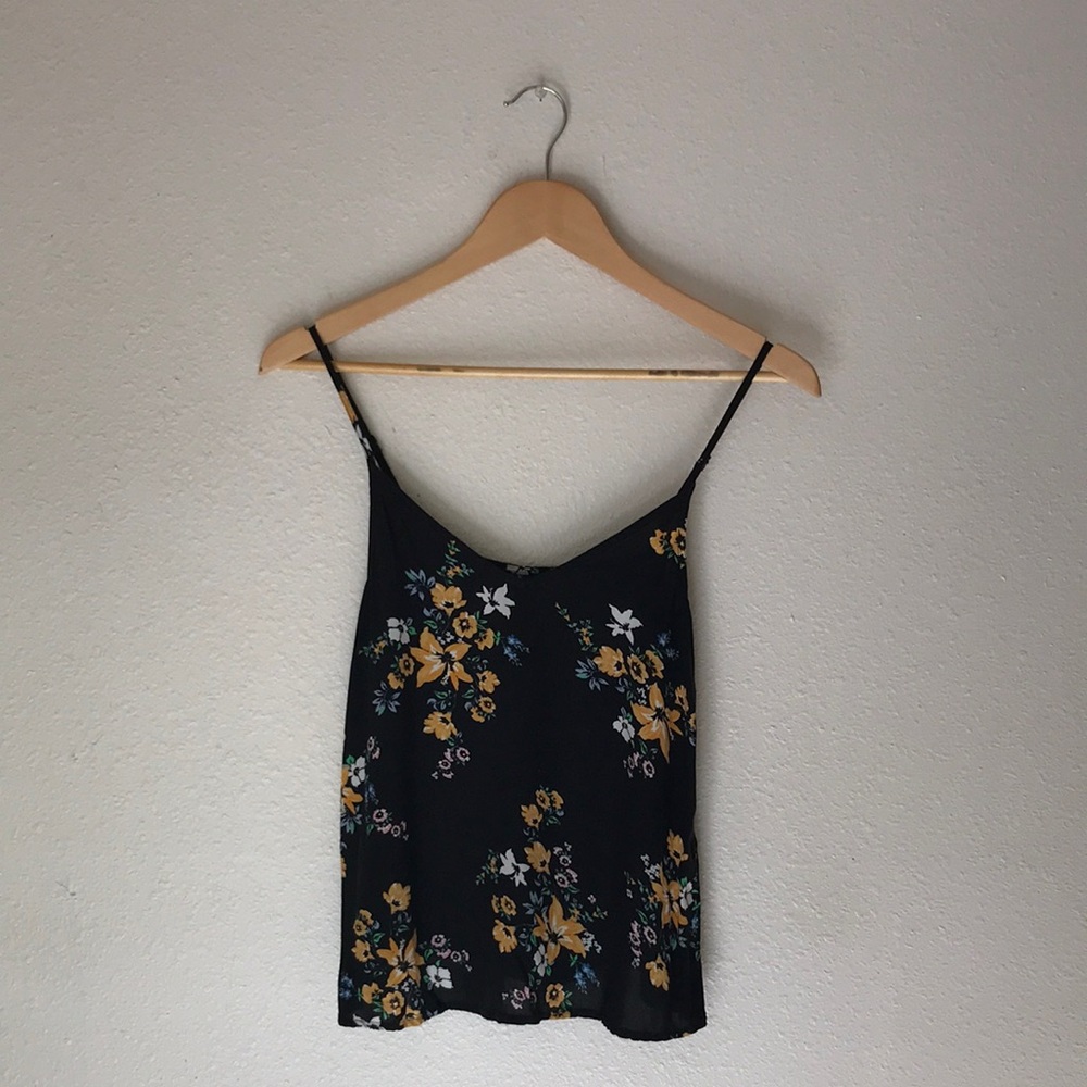 Black and Yellow Floral Women's Tank Top - S (size 2) - Picture 5 of 10